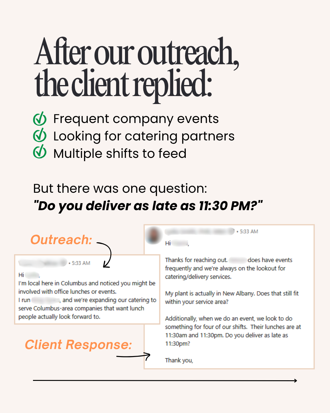 Screenshot of the initial outreach message and opening reply